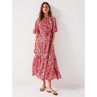 V By Very Ss Crew Neck Tired Textured Print Midaxi Dress