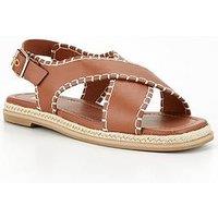 V By Very Wide Fit Cross Strap Flat Sandal - Brown