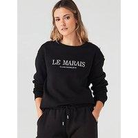 V By Very La Marais Embroidery Button Detail Sweatshirt-Black