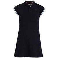 Tommy Hilfiger Girls Polo Shoulder Stripe Dress - Desert Sky