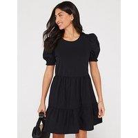 V By Very Tiered Short Sleeve Mini Dress - Black