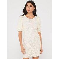 V By Very Puff Sleeve Crochet Mini Dress - Cream