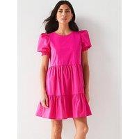 V By Very Tiered Short Sleeve Mini Dress - Pink