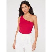 V By Very One Shoulder Rib Vest - Pink