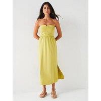 Everyday Ruched Bandeau Cotton Midi Dress - Yellow