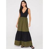 V By Very Tiered Jersey Maxi Dress - Khaki