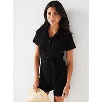 V By Very Towelling Playsuit - Black