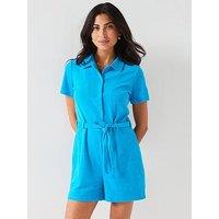 V By Very Towelling Playsuit - Blue