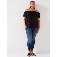 V By Very Curve Broderie Frill Bardot Top - Black