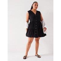 V By Very Curve Sleeveless Tiered Mini Dress - Black