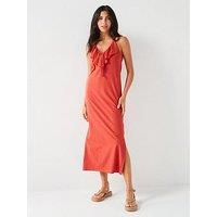 V By Very Ruffle Front Jersey Midi Dress - Red