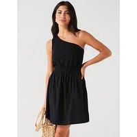 V By Very One Shoulder Jersey Woven Mix Dress - Black