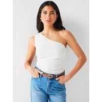 V By Very One Shoulder Shirred Side Top - Cream