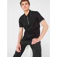 Armani Exchange Placket Logo Slim Fit Polo Shirt - Black