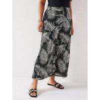 V By Very Curve Jersey Crinkle Crop Trouser - Print