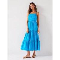 V By Very Strappy Cotton Tiered Midaxi Dress - Blue