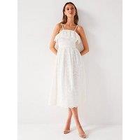 V By Very Broderie Strappy Midi Dress - White