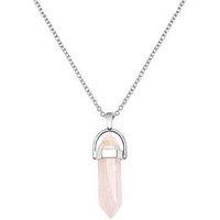 The Love Collection Rose Quartz Silver Plated Crystal Drop Charm Necklace