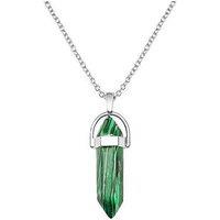 The Love Collection Malachite Silver Plated Crystal Drop Charm Necklace