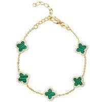 The Love Silver Collection 18Ct Gold Plated Sterling Silver Malachite Flower Bracelet