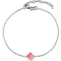The Love Collection Sterling Silver Pink Enamel Flower Bracelet