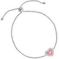 The Love Collection Sterling Silver Pink Enamel Heart Cubic Zirconia Bracelet