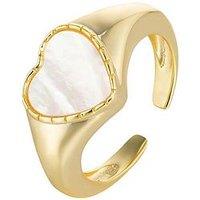 The Love Collection 18Ct Gold Plated Sterling Silver Mother Of Pearl Heart Shaped Ring - Size O