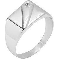 The Love Collection Sterling Silver Rectangle Signet Ring With Cz Detailing