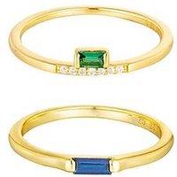 The Love Collection 18Ct Gold Plated Sterling Silver Dainty Baguette Emerald Ring Stacking Set