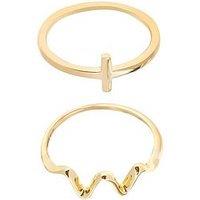 The Love Collection 18Ct Gold Plated Sterling Silver Cross Bar And Wave Stacking Ring Set