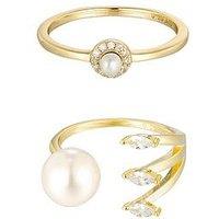 The Love Collection 18Ct Gold Plated Sterling Silver Pearl And Cz Stacking Ring Set