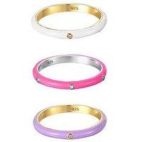 The Love Collection 18Ct Gold Plated Sterling Silver Enamel Cz Pastel Ring Stacking Set