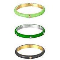 The Love Silver Collection 18Ct Gold Plated Sterling Silver Enamel Cz Edgy Ring Stacking Set