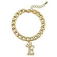 The Love Collection Gold Plated Crystal Letter Charm Curb Bracelet