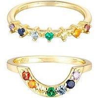 The Love Collection 18Ct Gold Plated Sterling Silver Set Of 2 Rainbow Cz Rings