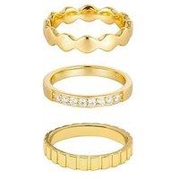 The Love Silver Collection 18Ct Gold Plated Sterling Silver Set Of Three Bobble, Cz And Ribbed Rings