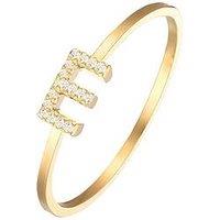The Love Silver Collection 18Ct Gold Plated Sterling Silver Sparkling Vertical Cz Letter Ring