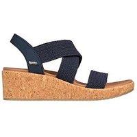 Skechers Arch Fit Beverlee Stretch Raffia Cross Band Sling Back Wedge Sandal - Navy Texture