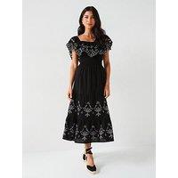 V By Very Shirred Bust Broderie Midi Dress