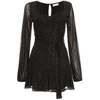 Quiz Glitter Mesh Playsuit - Black