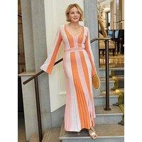 V By Very X Laura Byrnes Lurex Multi Stripe Midi Dress - Pink/Orange