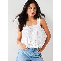 V By Very Broidery Scallop Hem Top - White