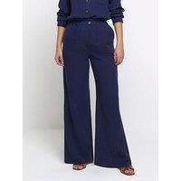 River Island Textured Cotton Trousers - Navy