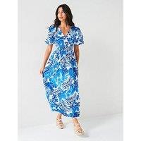 V By Very Floral Printed Cotton Midi Dress - Blue