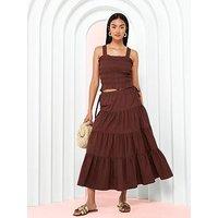 V By Very Tiered Midi Skirt Co-Ord - Brown