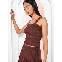 V By Very Shirred Bodice Sleeveless Top Co-Ord - Brown