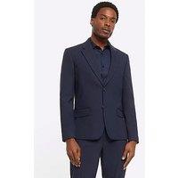 River Island Plain Single Breasted Slim Suit Jacket - Navy