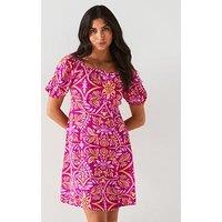 V By Very Printed Mini Skater Dress - Pink Print - Pink Print