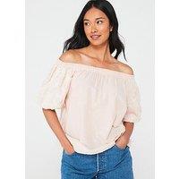 V By Very Embroidery Bardot Top - Pink