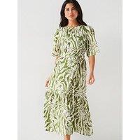 V By Very Green Printed Tiered Midaxi Dress